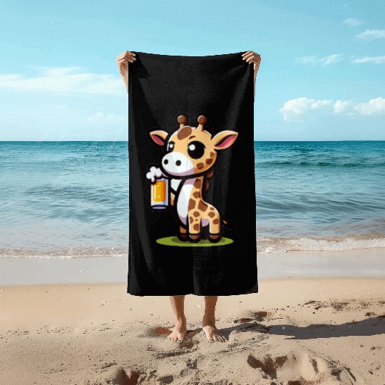 Cute Giraffe Drinking Beer Beach Towels