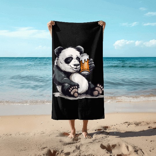 Cute Panda Drinking Beer 2 Beach Towels