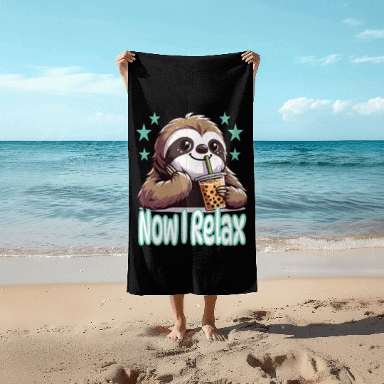 funny quote gift idea bubble tea boba sloth design Beach Towels