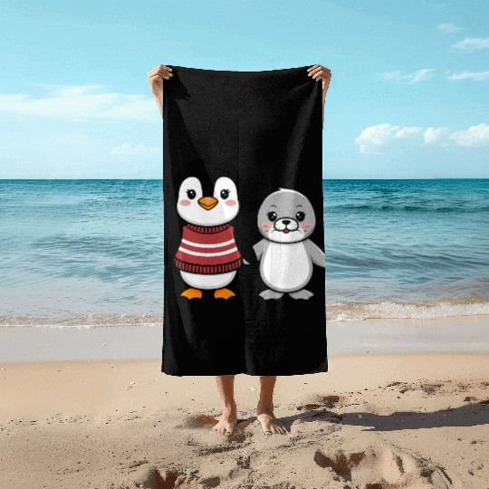 Cute Penguin and Seal Best Buddies Friends Beach Towels