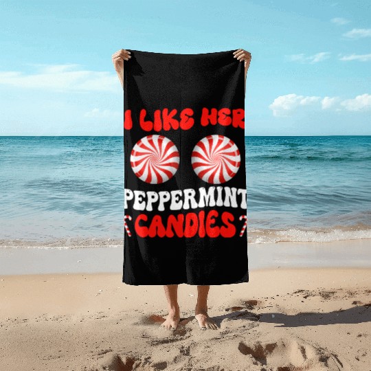 I Like Her Peppermint Candies Couples Christmas Beach Towels