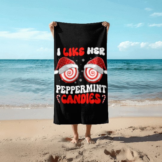 I Like Her Peppermint Candies Couples Christmas Beach Towels