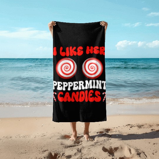 I Like Her Peppermint Candies Couples Christmas Beach Towels