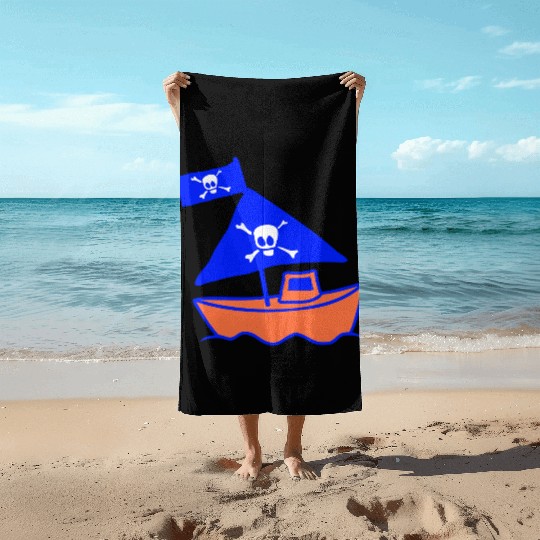 Cute Little Pirate Ship Painted Children Drawing Beach Towels