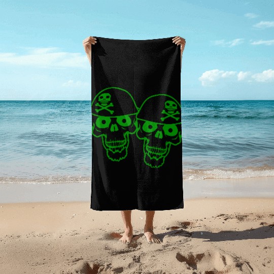 2 Pirate Skull Skeleton Halloween Two Friends Team Beach Towels