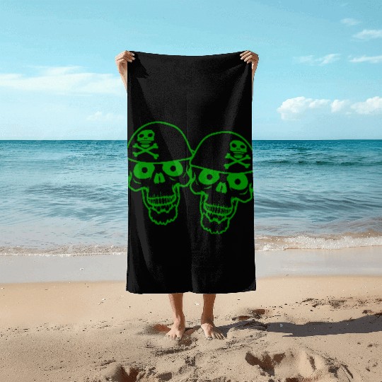 2 Pirate Skull Skeleton Halloween Two Friends Team Beach Towels