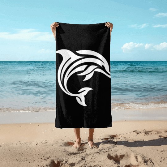 Diver T Tattoo Style Dolphin Jumping Beach Towels