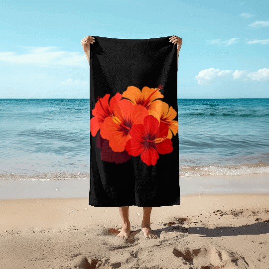 Vivid Hibiscus Tropical Floral Design Beach Towels