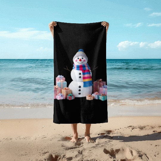 "Festive Snowman Beach Towels – Pastel Winter Charm
