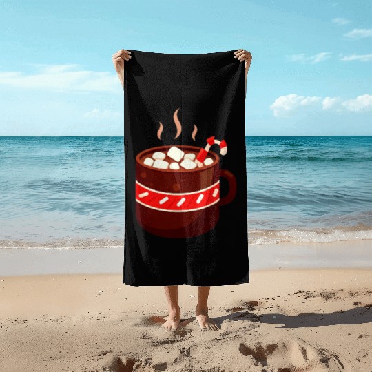 Cozy Hot Chocolate Mug Design Beach Towels