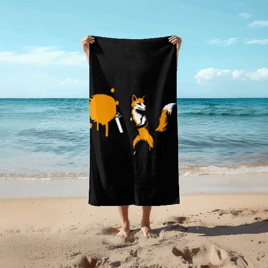Graffiti Fox in Creative Stencil Style Beach Towels