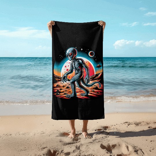 Alien on Mars Beach Towels