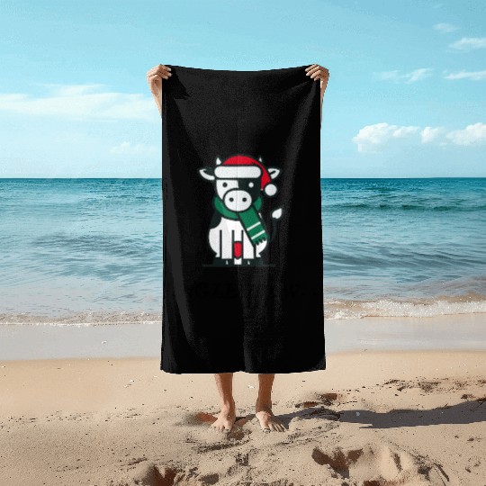 Jingle Mow Funny Christmas Cow Beach Towels
