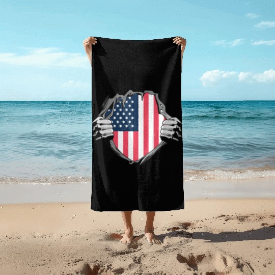 Bold American Flag Inside Design Beach Towels