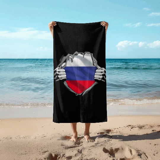 Russian Flag Breaking Through Design Beach Towels