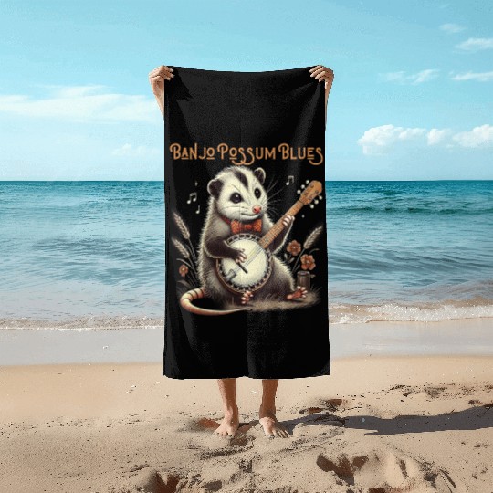 Funny Opossum Playing Banjo Beach Towels