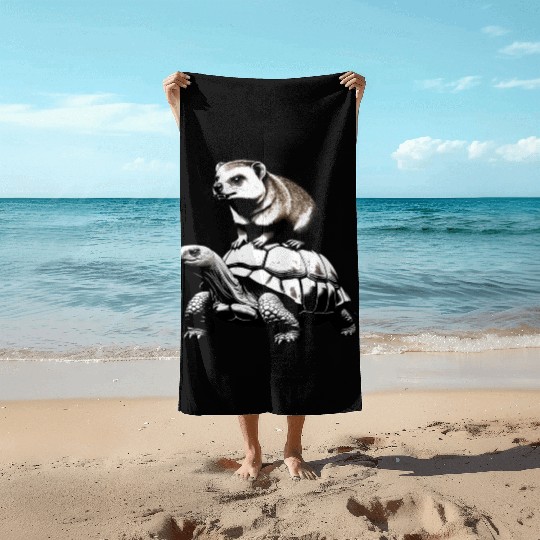 Funny Hyrax Riding a Turtle - Unique and Hilarious Beach Towels