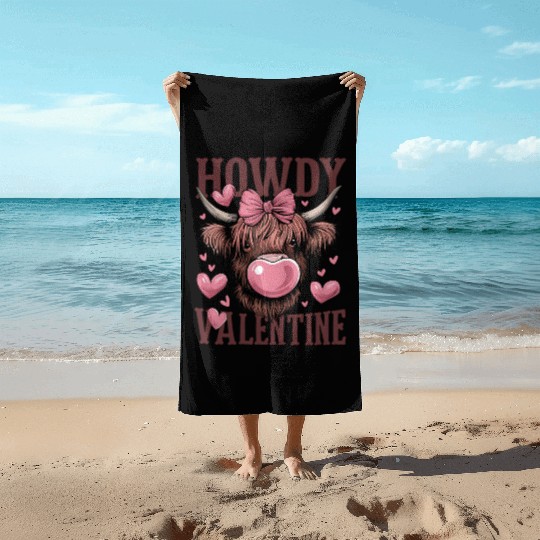 Valentines Day Highland Cow Beach Towels