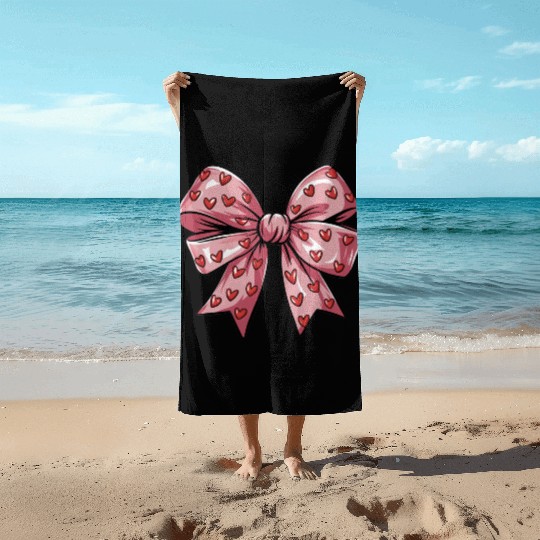 Valentines day Heart Coquette Bow Beach Towels
