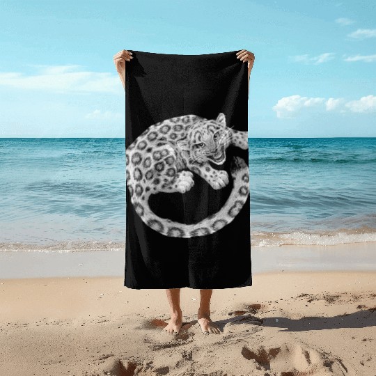 Snow Leopard Cub Beach Towels