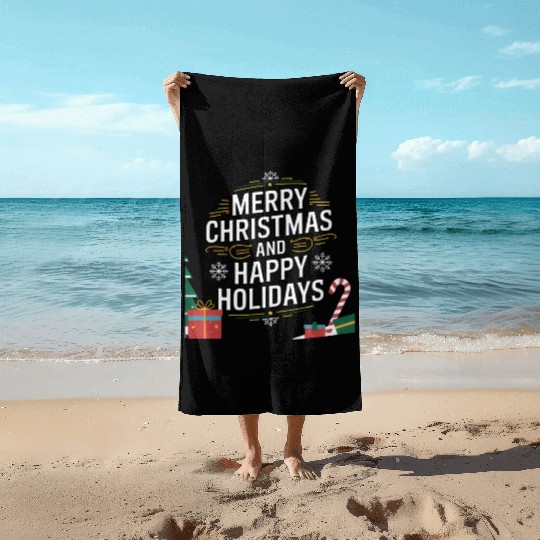 Merry Christmas and happy holiday Beach Towels