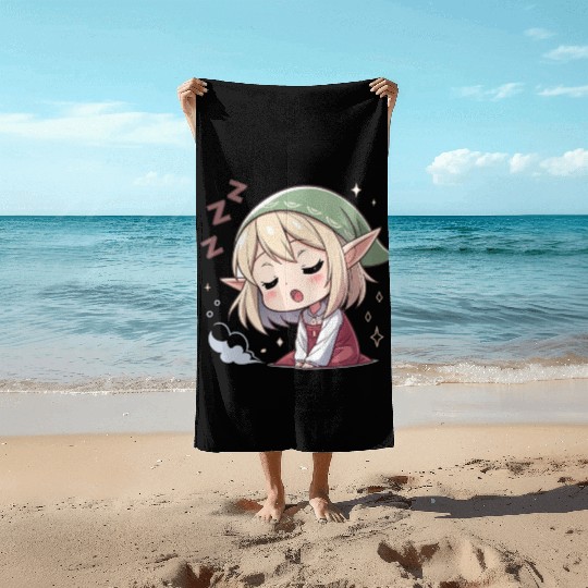 Sleepy Sprite: Cute Elf Napping So Lovingly Beach Towels