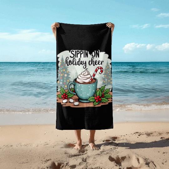 Sippin' On Holiday Cheer Hot Cocoa Beach Towels
