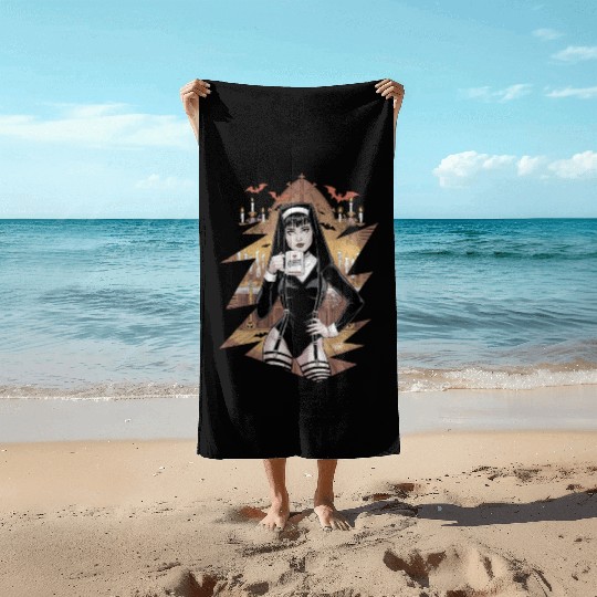Gothic Coffee Lover Halloween Costume For a Beach Towels