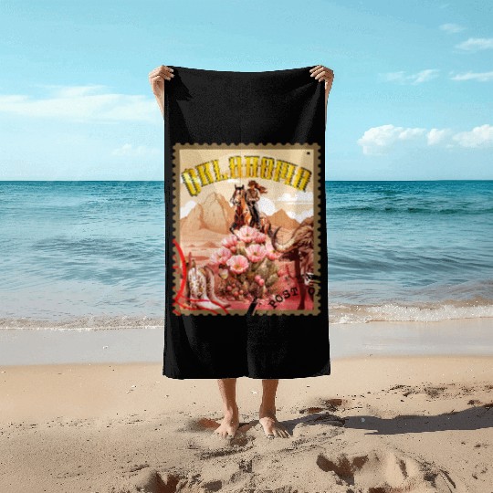 Oklahoma Cowgirl Stamp Beach Towels