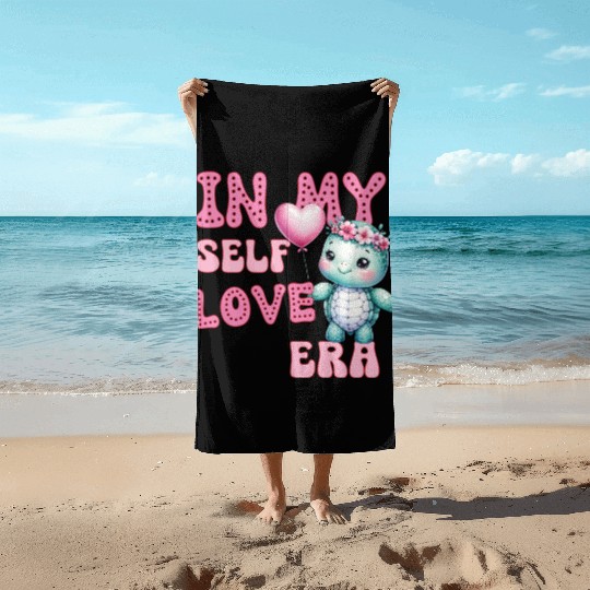 Cute Valentine's day Turtle - In my self love Beach Towels