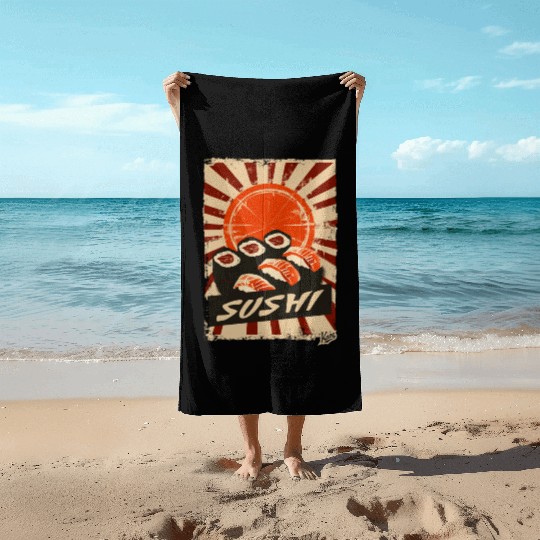 Vintage Sun and Sushi Beach Towels