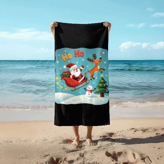 Santa Clause waving " HO-HO" Beach Towels