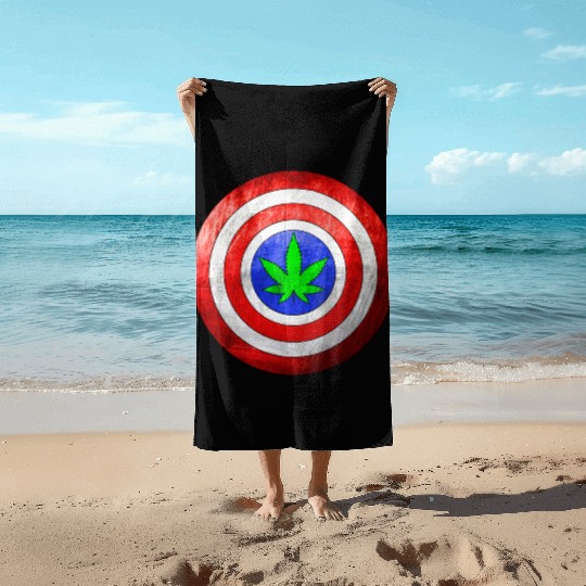 Captain Cannabis Shield Red White Blue and Green Beach Towels