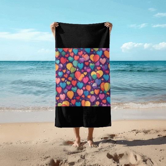 Hearts and balloon design in multiple colors Beach Towels