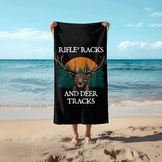Rifle Racks and Deer Tracks Animal Stalking Elk Beach Towels