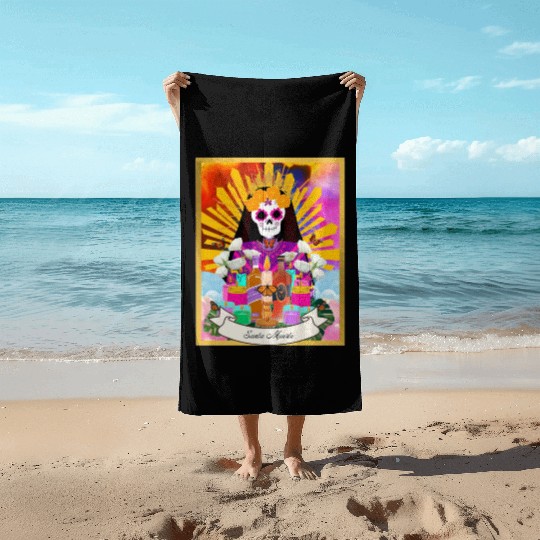 Butterfly Santa Muerte Beach Towels