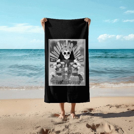 Butterfly Black and White Santa Muerte Beach Towels