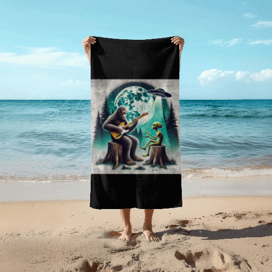 Alien Bigfoot Guitar Sasquatch Present For Kids Beach Towels