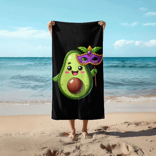 Mardi Gras Avocado Vegan Veggie Cartoon Beach Towels