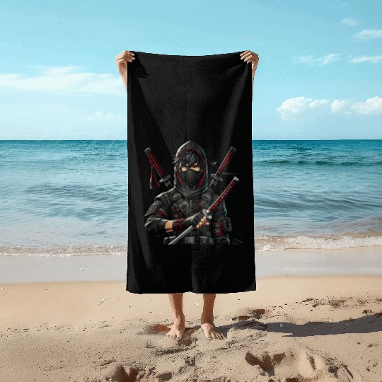 Stealth Assassin with Dual Katana Beach Towels