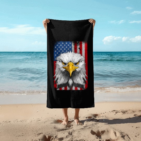 American Flag Patriotic Eagle 4th of July Beach Towels