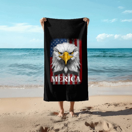 American Flag Patriotic Eagle 4th of July Merica Beach Towels