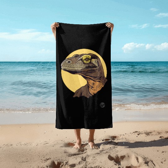 Realistic Komodo Dragon Portrait Beach Towels