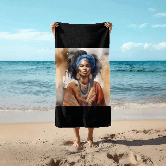 African Woman Portrait B Beach Towels
