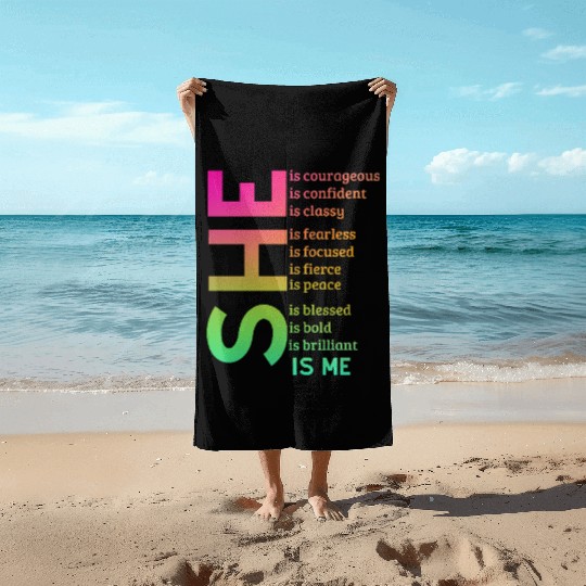 Woman Affirmation Black woman Quotes Beach Towels
