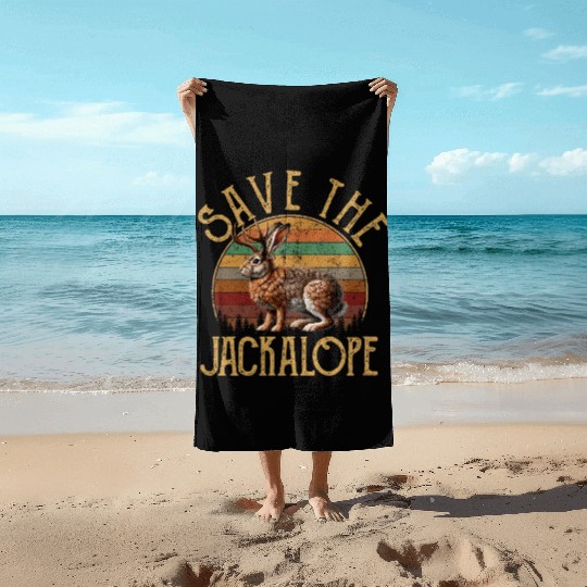 Save The Jackalope, Vintage Retro Camping Lover Ja Beach Towels
