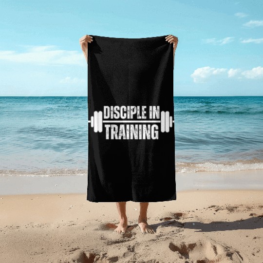 Disciple in training barbell Christian Beach Towels