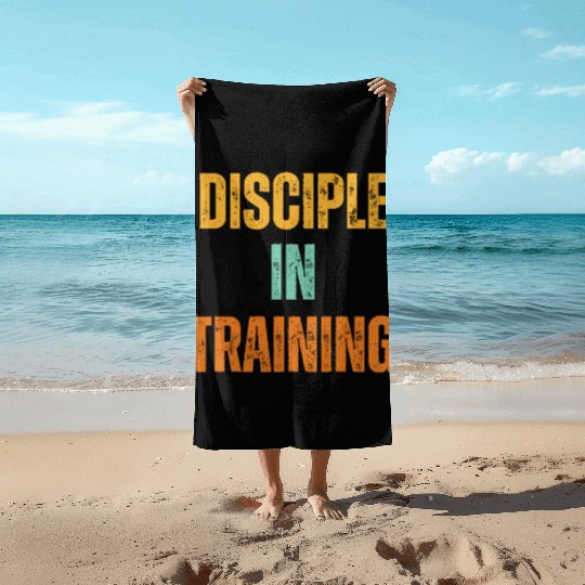 Retro Disciple in training barbell Beach Towels
