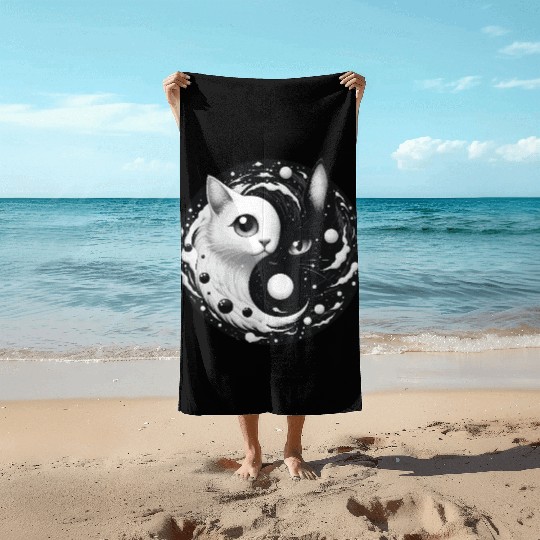 Ying and Yang Cats Asian Meditation Gift Idea Beach Towels