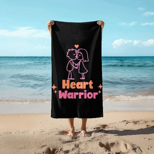 Heart warrior, valentine Beach Towels